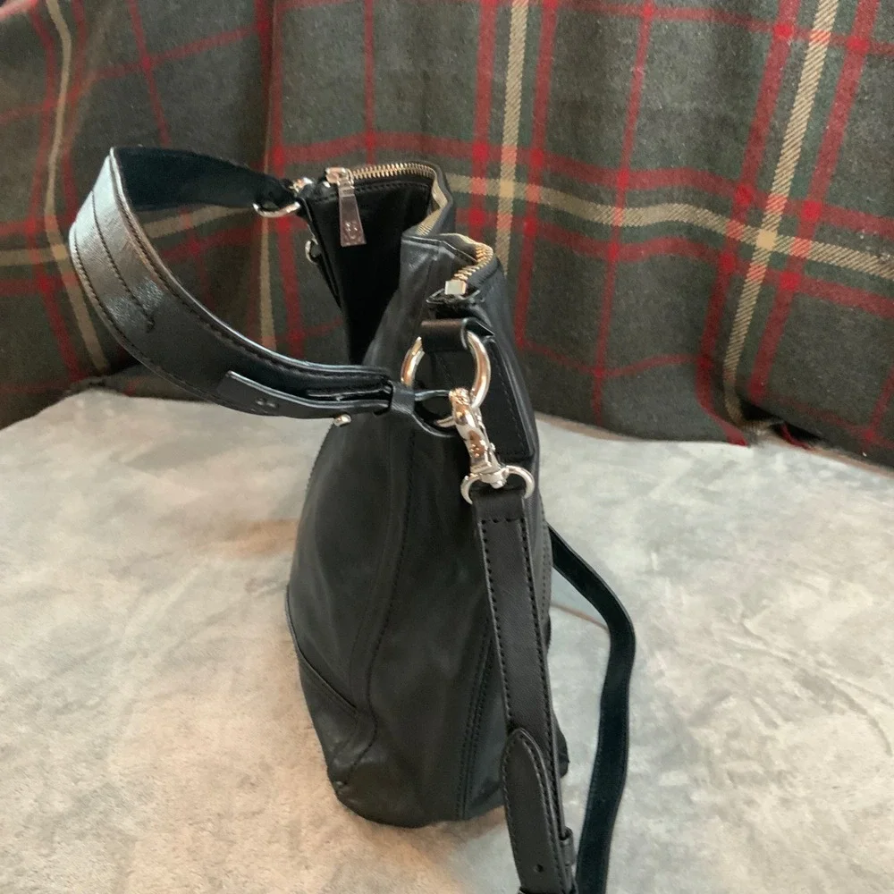 Frye Lena Zip Hobo Black Leather Crossbody Shoulder Bag Handbag 12x13.5in